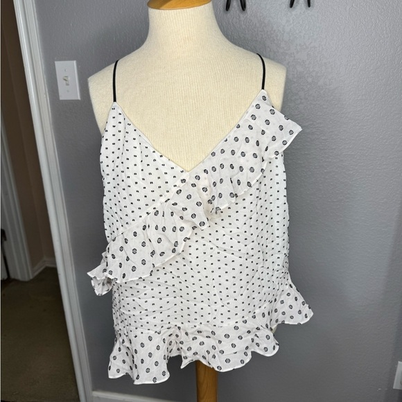 Diane Von Furstenberg Tops - Polka Dot Ruffle White Top